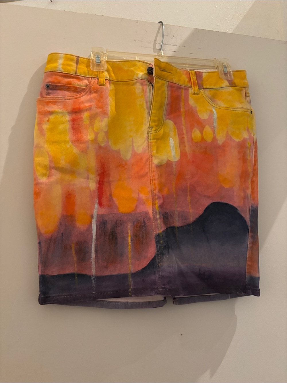 Anthropologie Painted Mini Skirt in Yellow, Pink & Purple